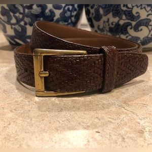 Woven Italian made brown leather belt with gold/brass buckle